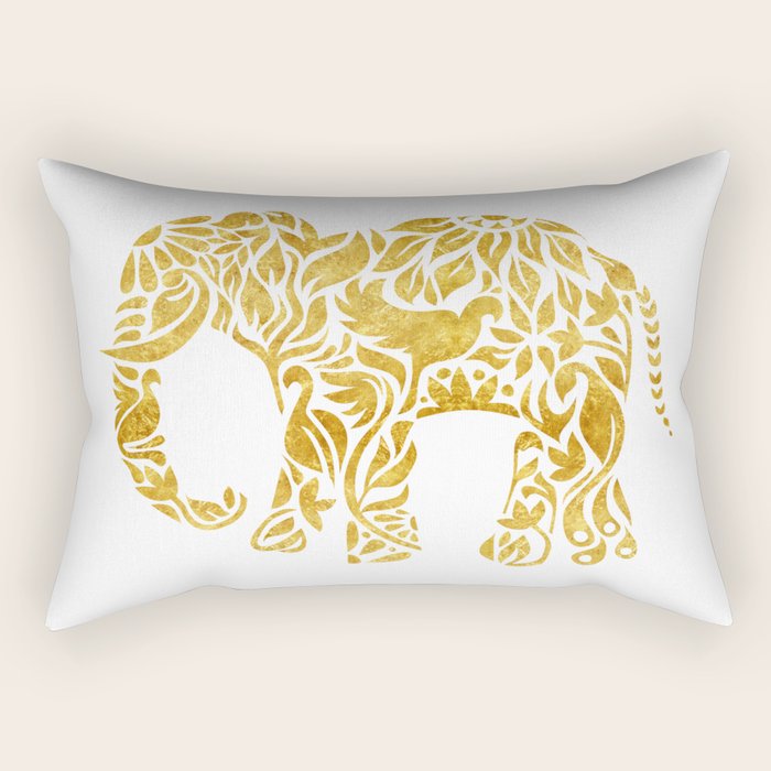 Floral Elephant in Gold Rectangular Pillow Gallery Image 2