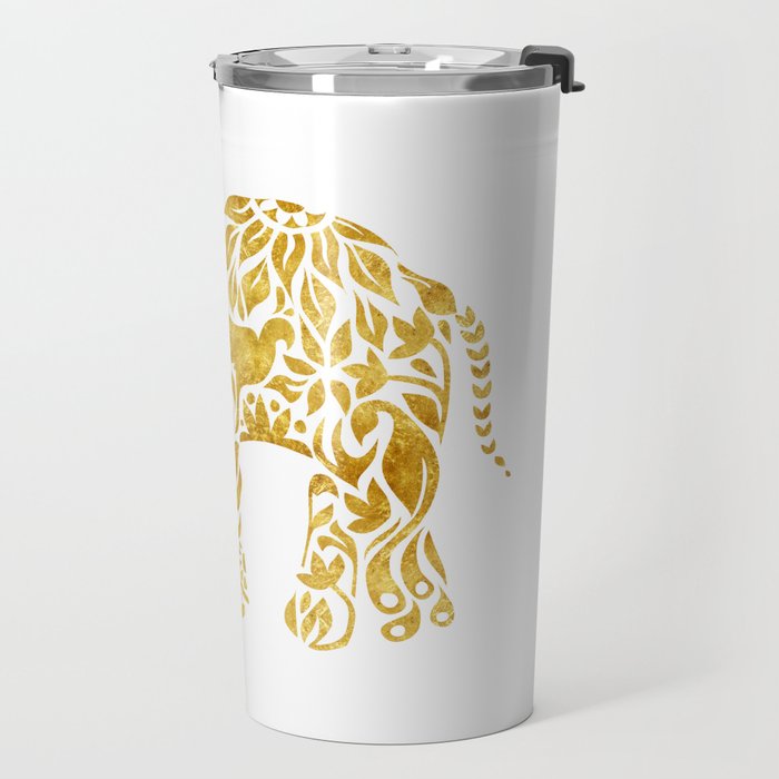 Floral Elephant in Gold Travel Mug Gallery Image 2