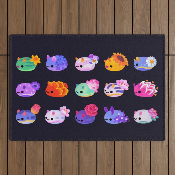 Flower sea slug - dark Outdoor Rug Gallery Image 1