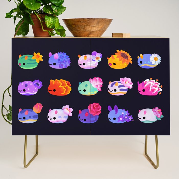 Flower sea slug - dark Credenza Gallery Image 1
