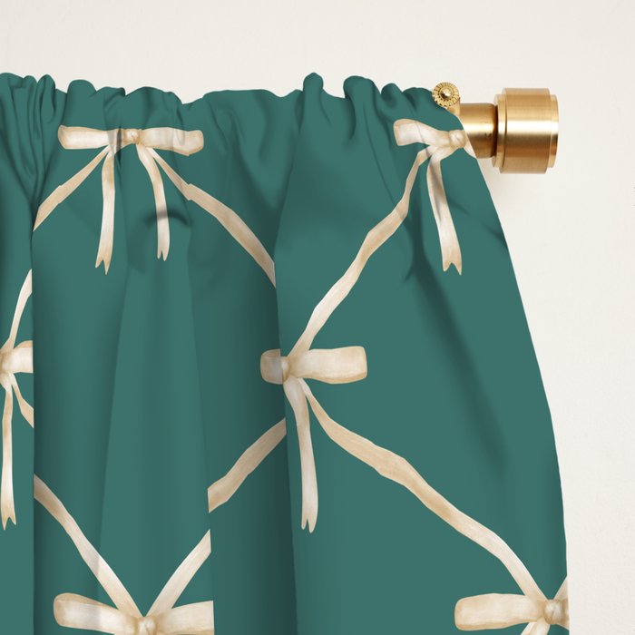 Bows & Ribbons Pattern XXXI Teal Green Window Curtain Gallery Image 2