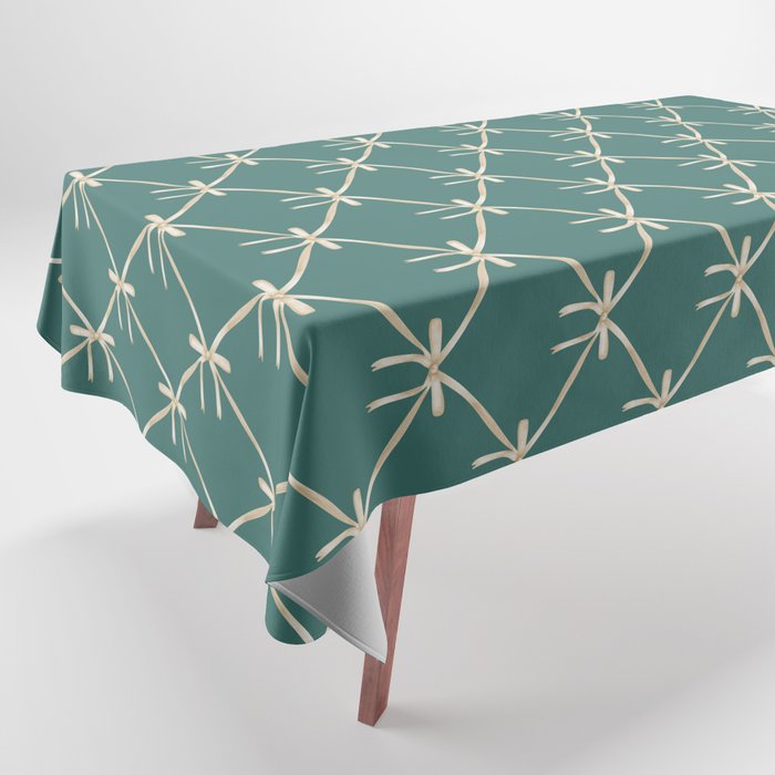 Bows & Ribbons Pattern XXXI Teal Green Tablecloth Gallery Image 1