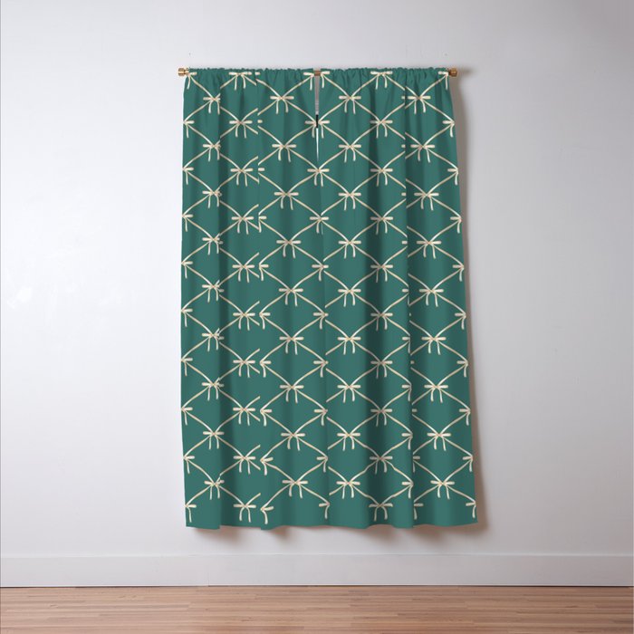 Bows & Ribbons Pattern XXXI Teal Green Window Curtain Gallery Image 3