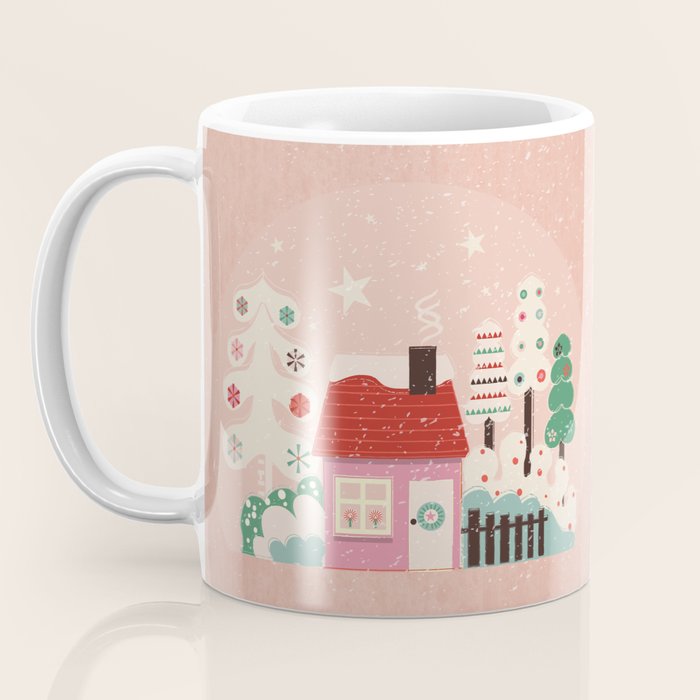 Festive Winter Hut in pink Coffee Mug Gallery Image 3