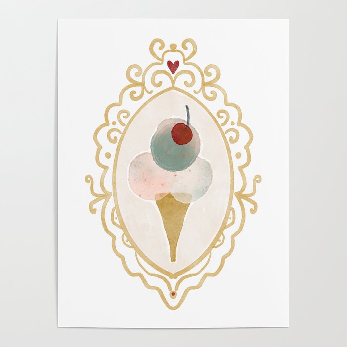 Victorian Watercolor Ice Cream in Frame Poster Gallery Image 4
