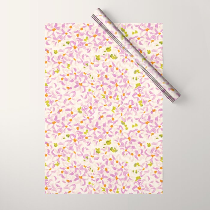 Pink brush stroke flowers Wrapping Paper Gallery Image 1
