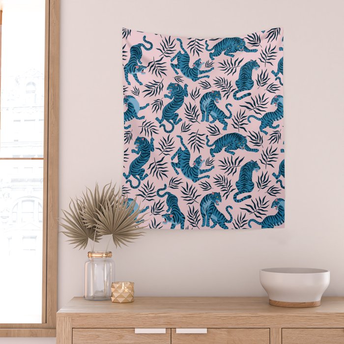 Blue asian tigers Wall Tapestry Gallery Image 2