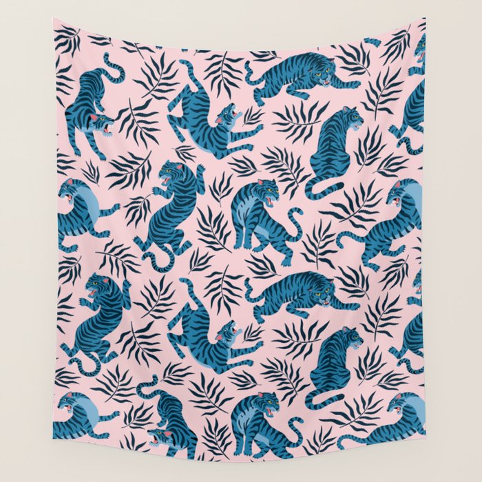 Blue asian tigers Wall Tapestry Gallery Image 4