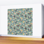 Horses and Sunrise Blue Floral, Horse Love, Wild Horses, Yellow and Pink Flowers Wall Mural Gallery Image 2