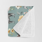 Horses and Sunrise Blue Floral, Horse Love, Wild Horses, Yellow and Pink Flowers Throw Blanket Gallery Image 3