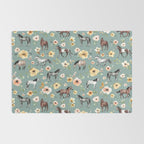 Horses and Sunrise Blue Floral, Horse Love, Wild Horses, Yellow and Pink Flowers Rug Gallery Image 2