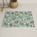 Horses and Sunrise Blue Floral, Horse Love, Wild Horses, Yellow and Pink Flowers Rug Gallery Image 1