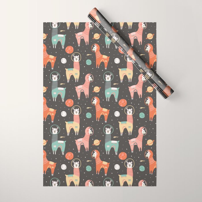 Astronaut Llamas in Space Wrapping Paper Gallery Image 1