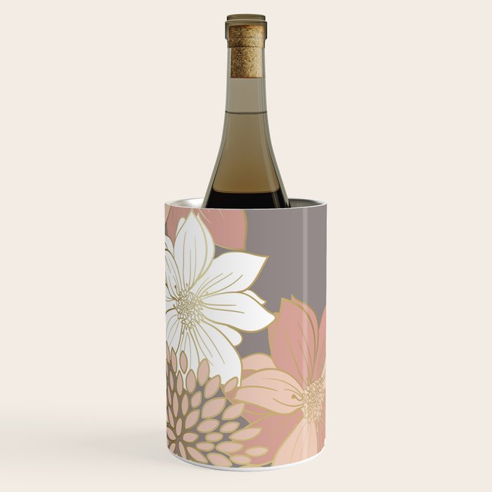 Pink and Gold Floral Garden on Gray Wine Chiller Gallery Image 2