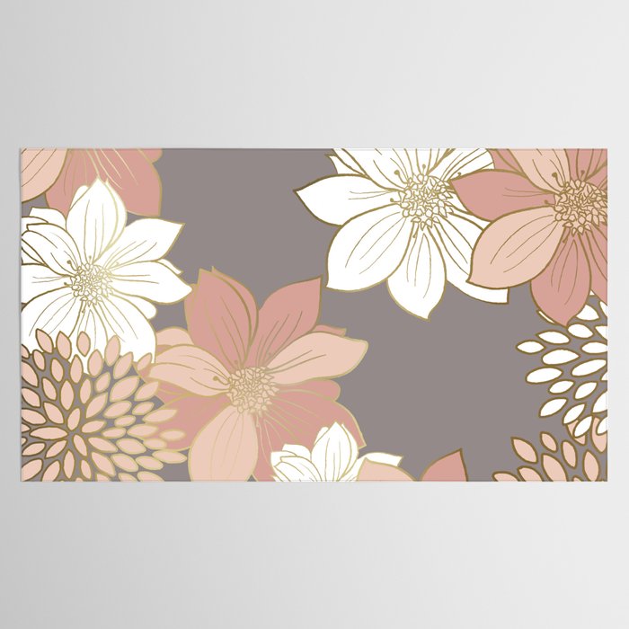 Pink and Gold Floral Garden on Gray Tablecloth Gallery Image 2