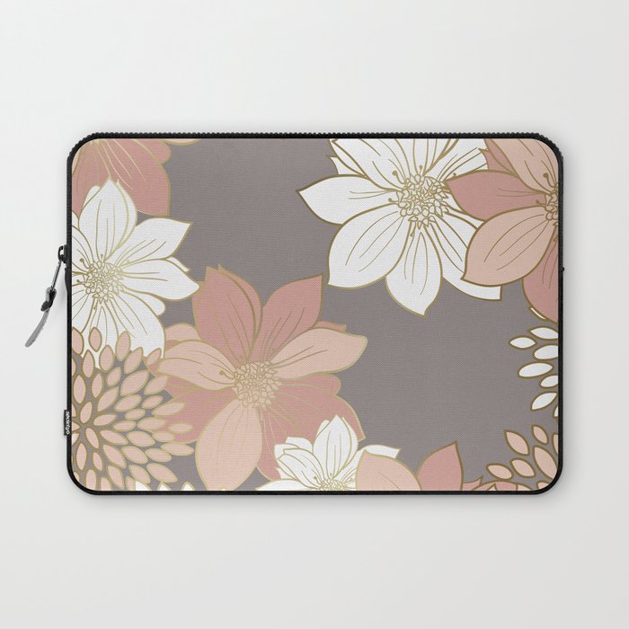 Pink and Gold Floral Garden on Gray Laptop Sleeve Gallery Image 1