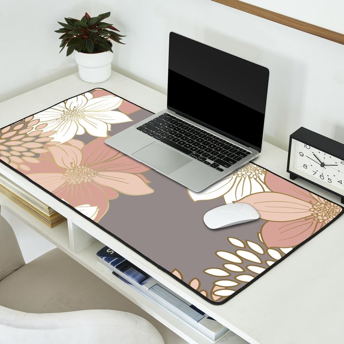 Pink and Gold Floral Garden on Gray Desk Mat Gallery Image 2