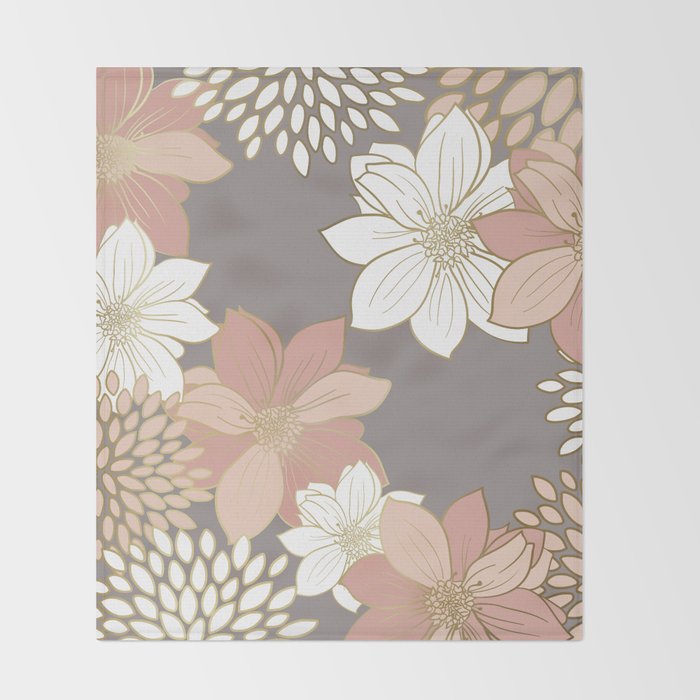 Pink and Gold Floral Garden on Gray Throw Blanket Gallery Image 2