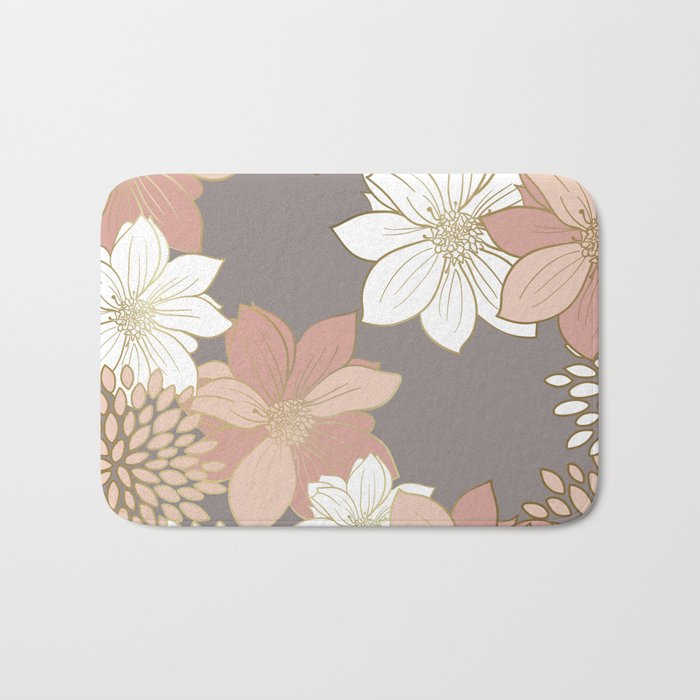 Pink and Gold Floral Garden on Gray Bath Mat Gallery Image 1