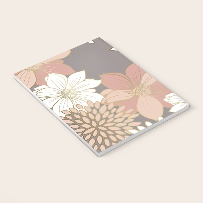 Pink and Gold Floral Garden on Gray Notebook Gallery Image 3