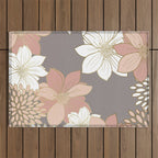 Pink and Gold Floral Garden on Gray Outdoor Rug Gallery Image 1