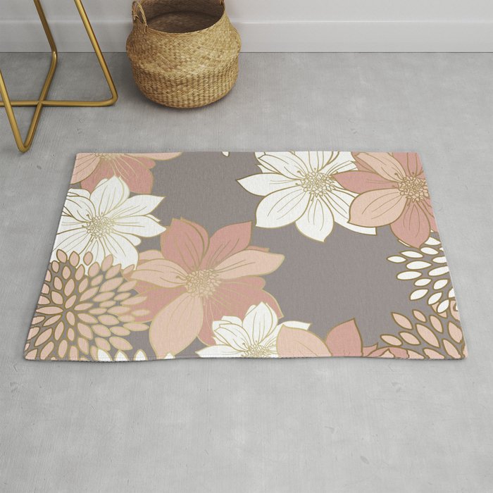 Pink and Gold Floral Garden on Gray Rug Gallery Image 1