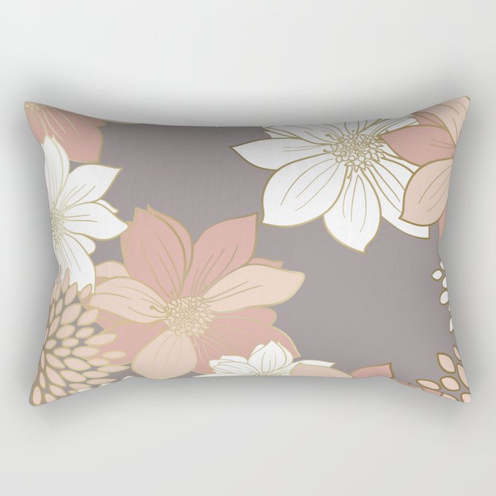 Pink and Gold Floral Garden on Gray Rectangular Pillow Gallery Image 1