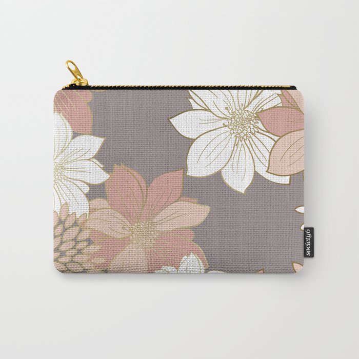 Pink and Gold Floral Garden on Gray Carry All Pouch Gallery Image 1