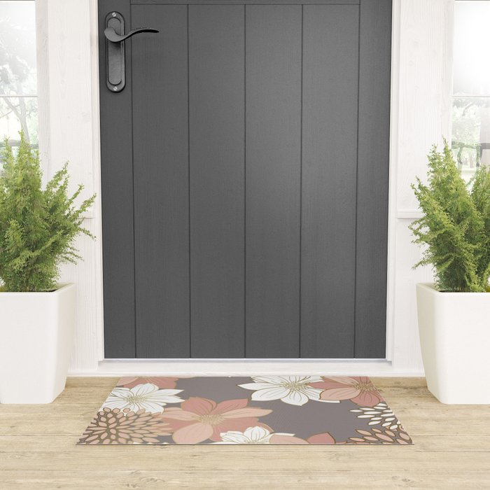Pink and Gold Floral Garden on Gray Welcome Mat Gallery Image 3