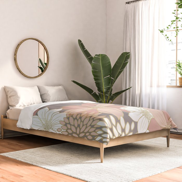 Pink and Gold Floral Garden on Gray Comforter Gallery Image 2