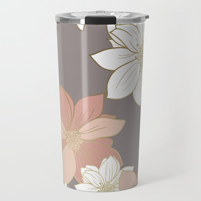 Pink and Gold Floral Garden on Gray Travel Mug Gallery Image 1