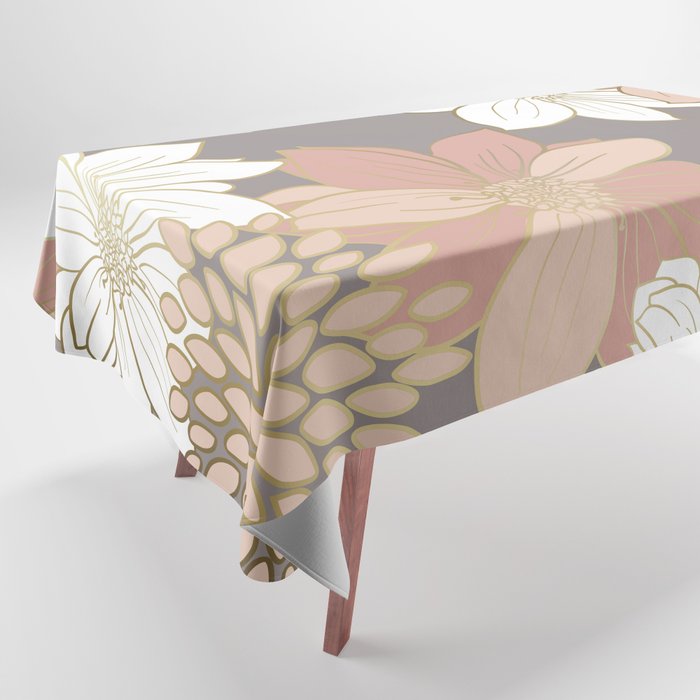 Pink and Gold Floral Garden on Gray Tablecloth Gallery Image 1
