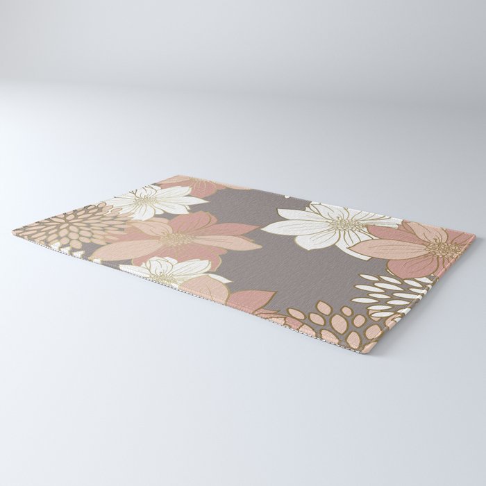 Pink and Gold Floral Garden on Gray Rug Gallery Image 3