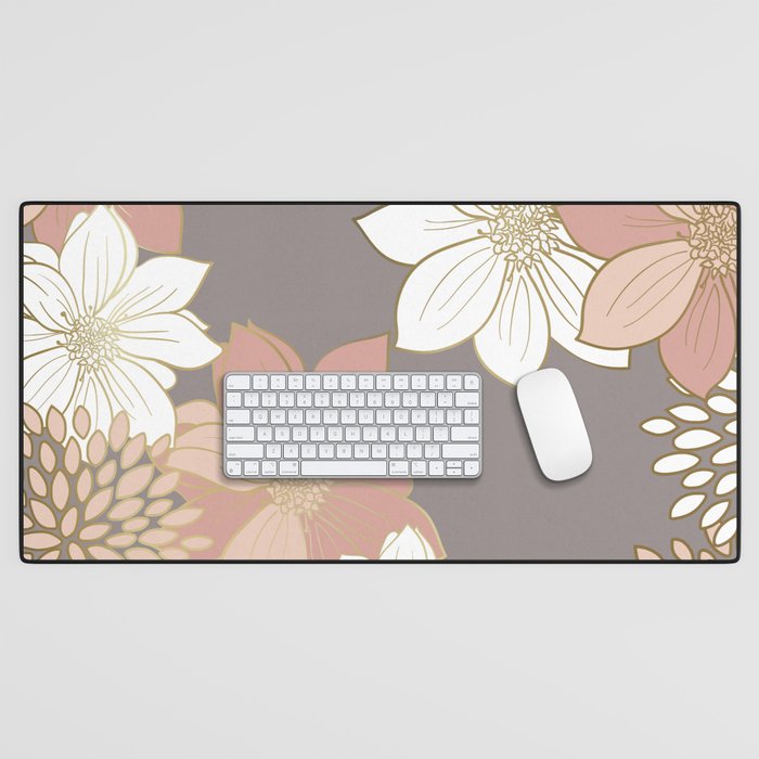 Pink and Gold Floral Garden on Gray Desk Mat Gallery Image 1