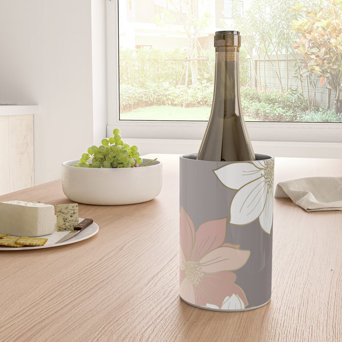 Pink and Gold Floral Garden on Gray Wine Chiller Gallery Image 4