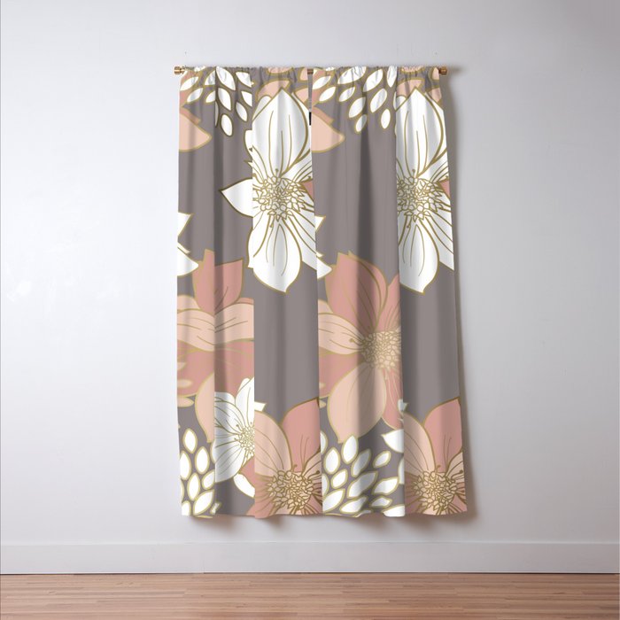Pink and Gold Floral Garden on Gray Window Curtain Gallery Image 3