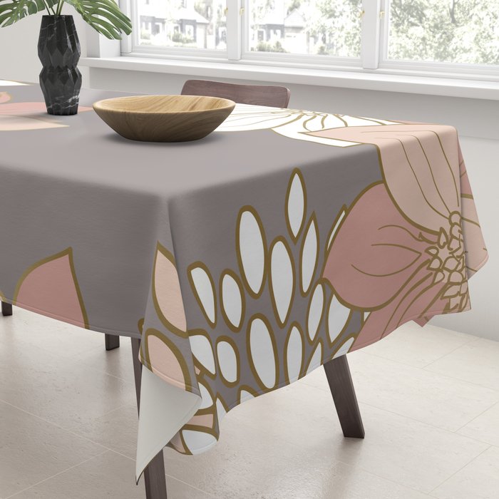 Pink and Gold Floral Garden on Gray Tablecloth Gallery Image 3