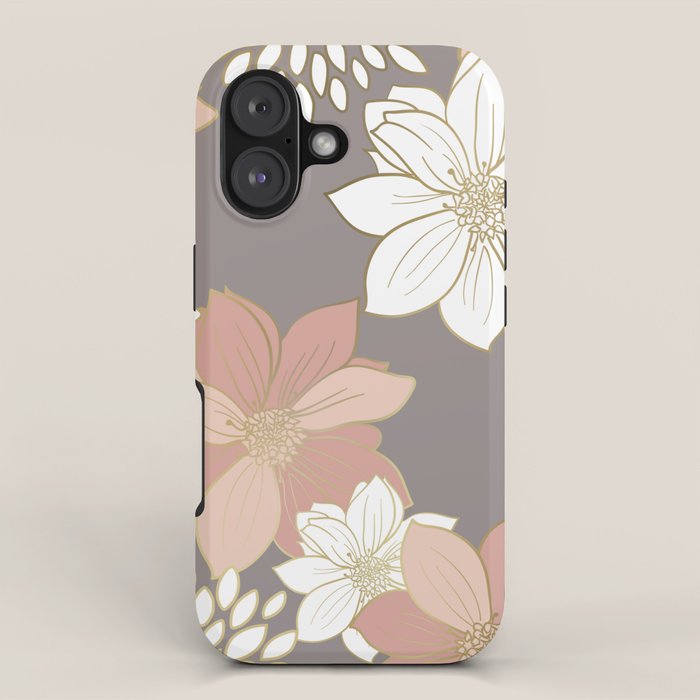 Pink and Gold Floral Garden on Gray iPhone Case Gallery Image 1