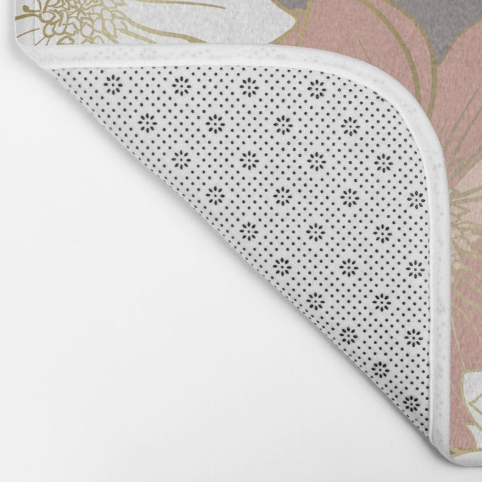 Pink and Gold Floral Garden on Gray Bath Mat Gallery Image 2