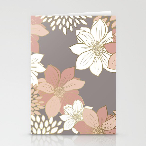 Pink and Gold Floral Garden on Gray Stationery Card Gallery Image 2