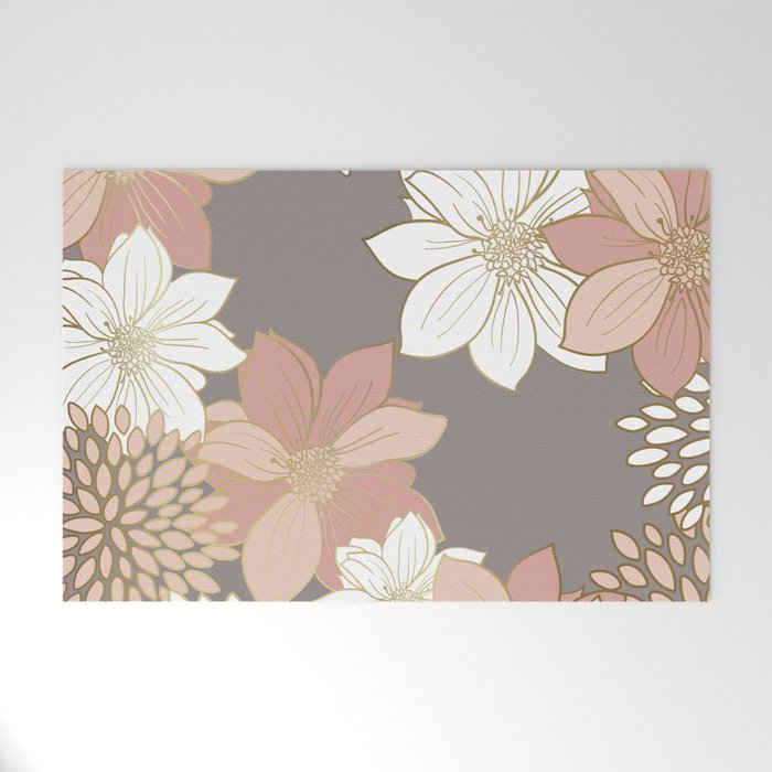 Pink and Gold Floral Garden on Gray Welcome Mat Gallery Image 1