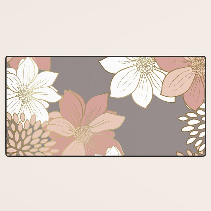 Pink and Gold Floral Garden on Gray Desk Mat Gallery Image 3