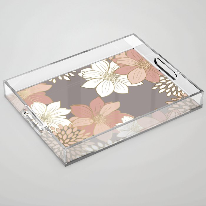 Pink and Gold Floral Garden on Gray Acrylic Tray Gallery Image 1