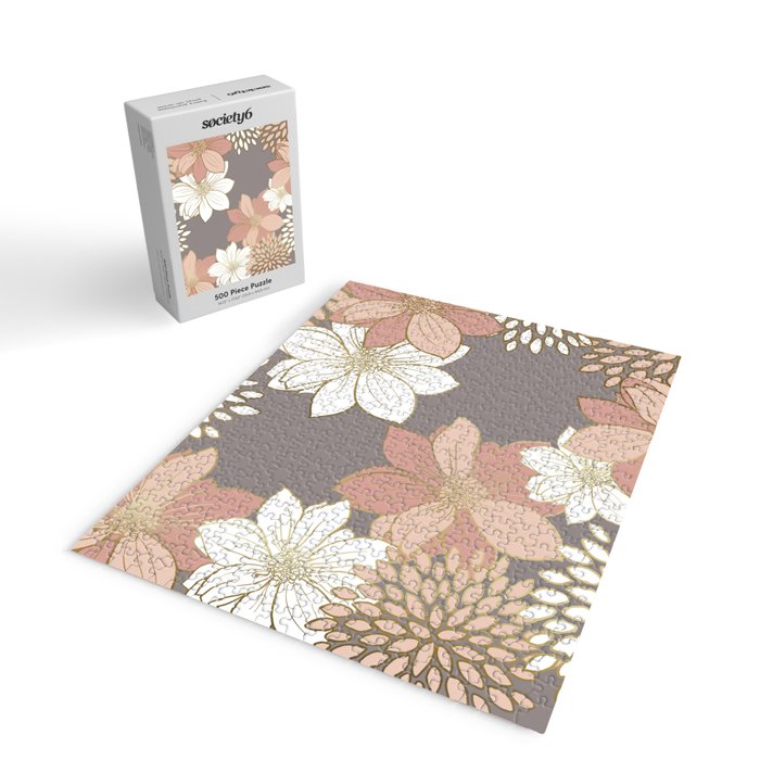 Pink and Gold Floral Garden on Gray Jigsaw Puzzle Gallery Image 2