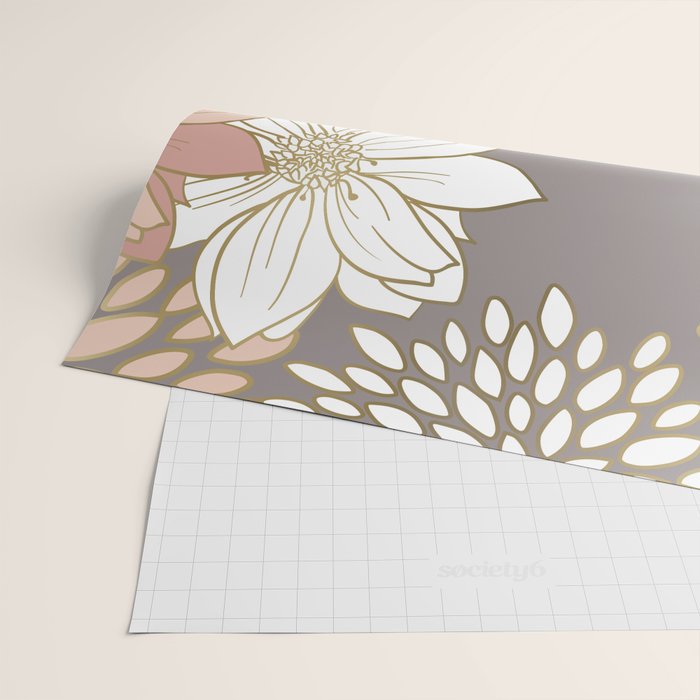 Pink and Gold Floral Garden on Gray Wrapping Paper Gallery Image 2