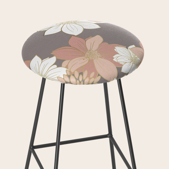 Pink and Gold Floral Garden on Gray Stool Gallery Image 2