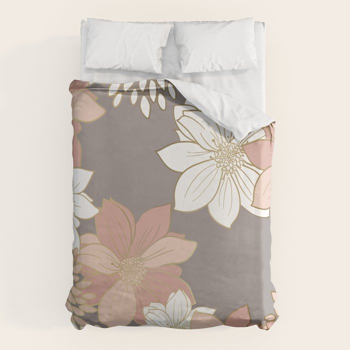Pink and Gold Floral Garden on Gray Duvet Cover Gallery Image 6