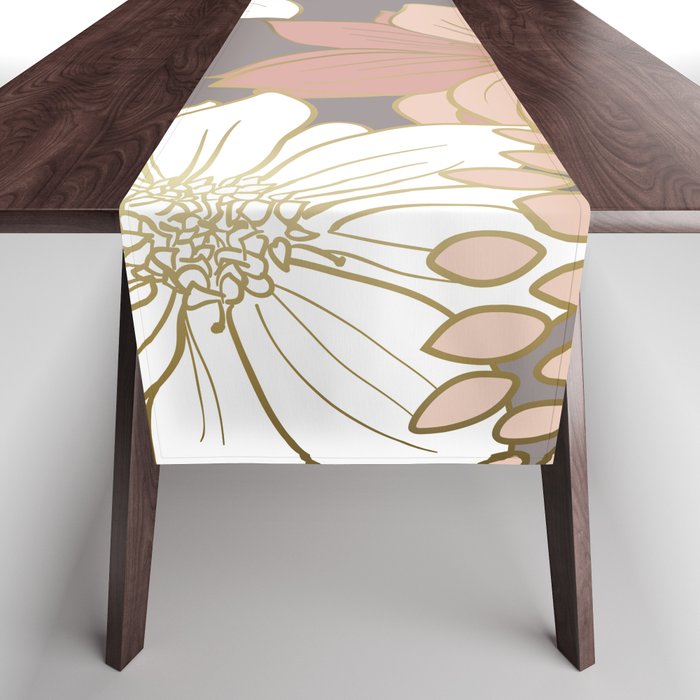 Pink and Gold Floral Garden on Gray Table Runner Gallery Image 1