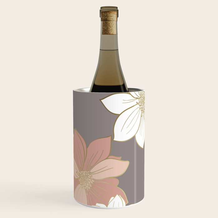 Pink and Gold Floral Garden on Gray Wine Chiller Gallery Image 1