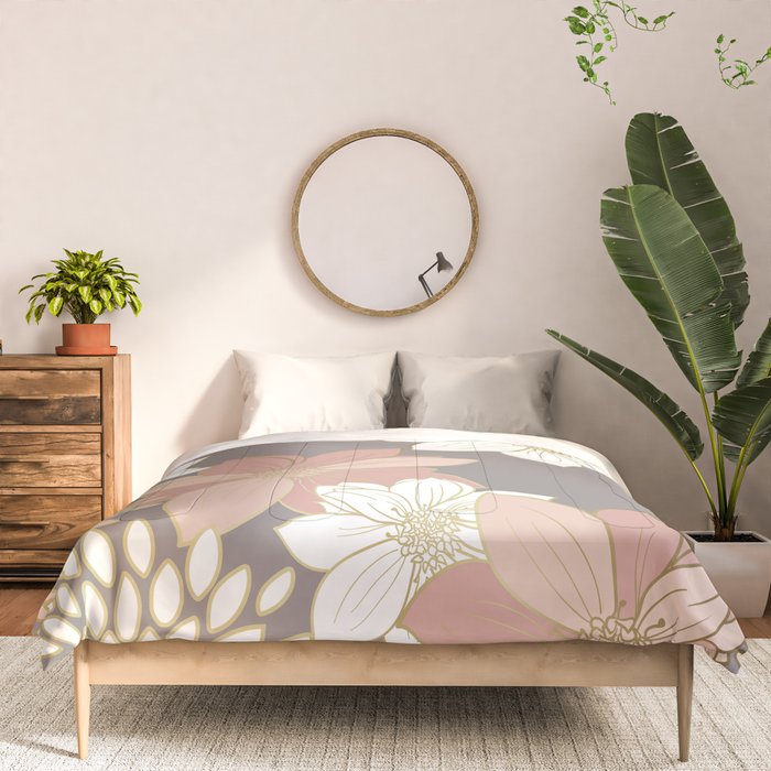 Pink and Gold Floral Garden on Gray Comforter Gallery Image 3
